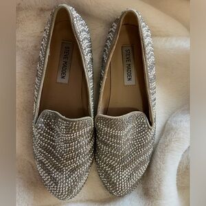 Steve Madden Rhinestones Conncord Pewter Studded Smoking Slipper Flats